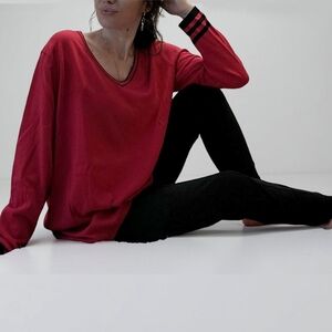 NWT Deep Red V-Neck Stripe Sweater